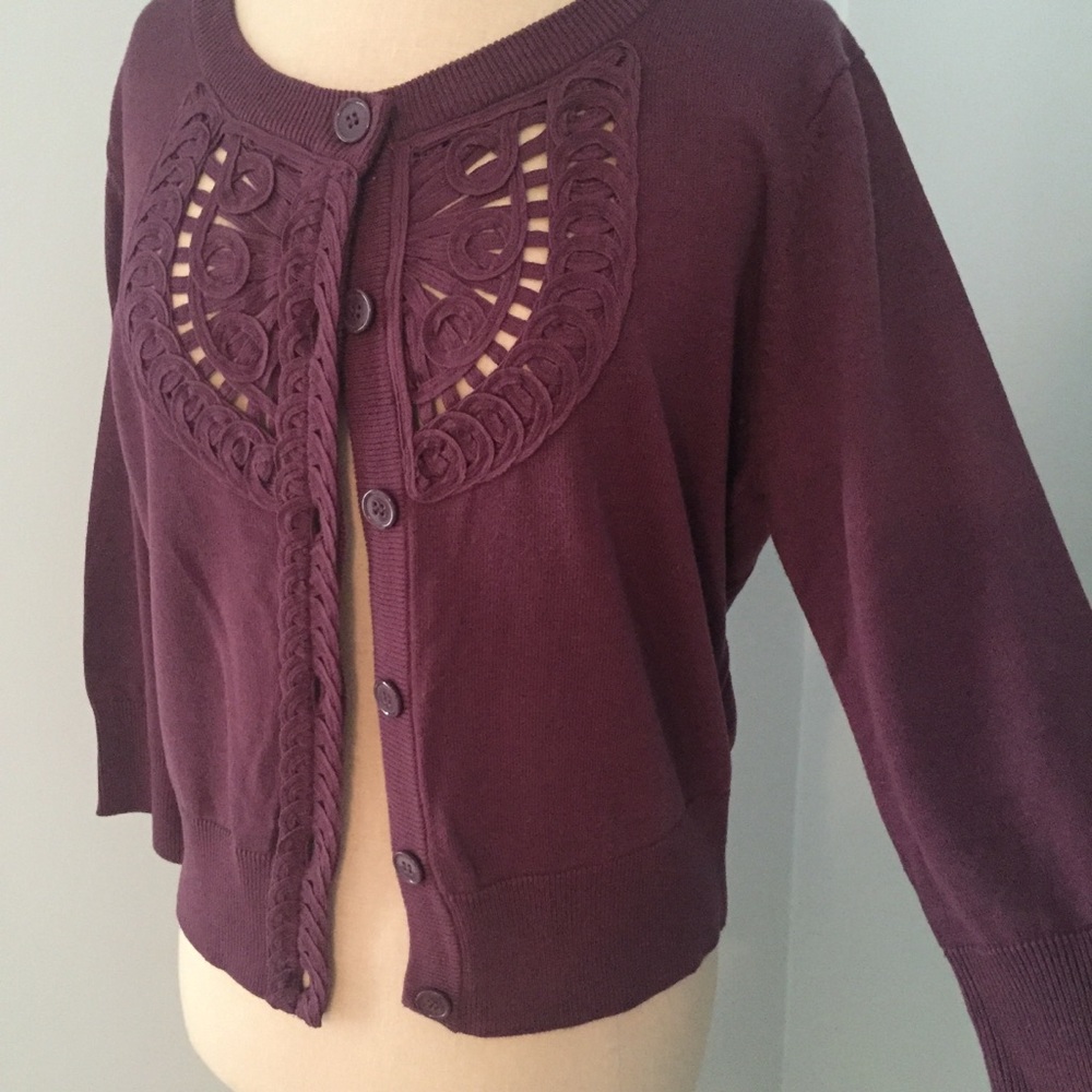 Plum Lace-Front Cardigan